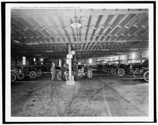 Interior of the garage, Fort William Henry Hotel, Lake George, N.Y.