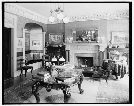 Library, four-story townhouse, possibly New York, N.Y.