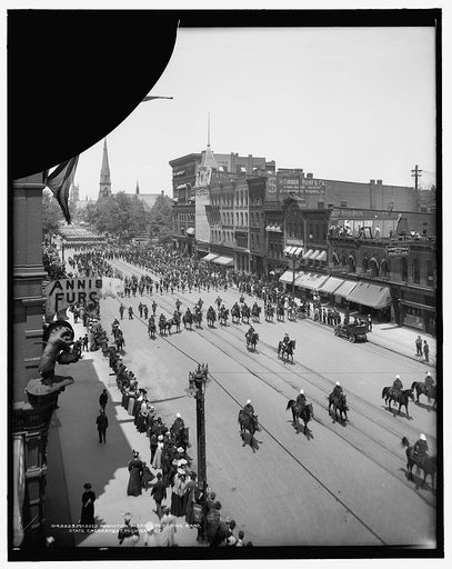 Massed formation passing review stand, state encampment, Michigan K.T. [Knights Templar