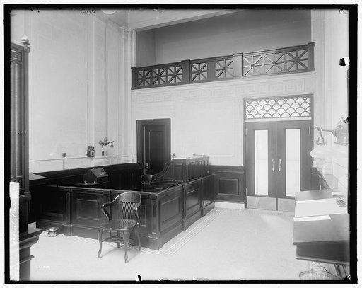 Seventy-second Street branch, 19th Ward Bank, interior, low desk, New York, N.Y.
