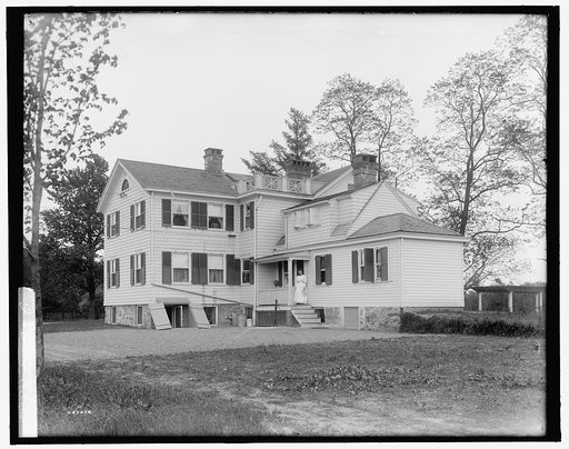 Calloway residence, back, showing porch with woman, Mamaroneck, N.Y.