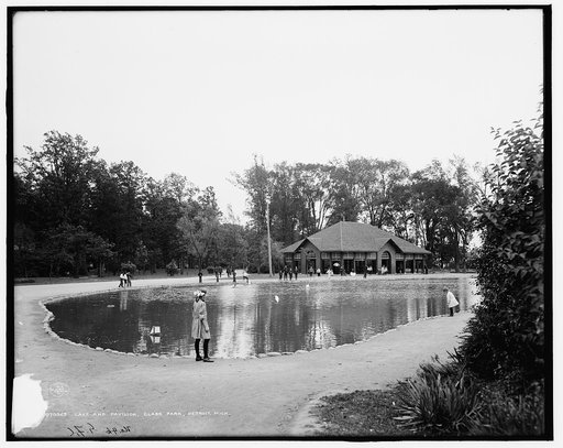 Lake and pavilion, Clark Park, Detroit, Mich.