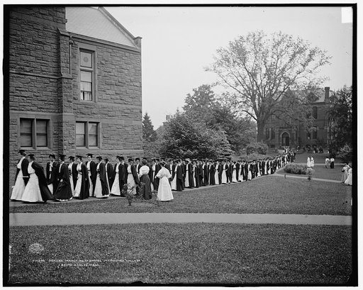 Seniors marching to chapel, Mt. [Mount] Holyoke College, South Hadley, Mass.
