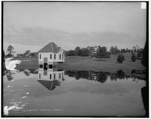 Lake and boathouse, Pleasant View, Concord, N.H.