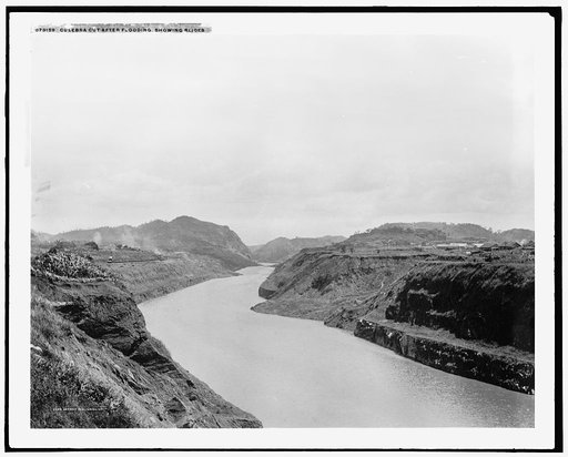 Culebra Cut after flooding, showing slides