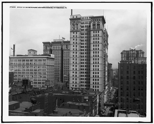 Group of skyscrapers and Fifth Avenue, Pittsburgh, Pa.