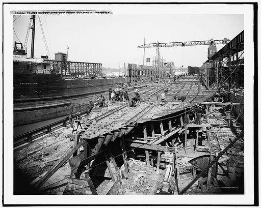 Toledo Shipbuilding Co.'s yards, building a freighter