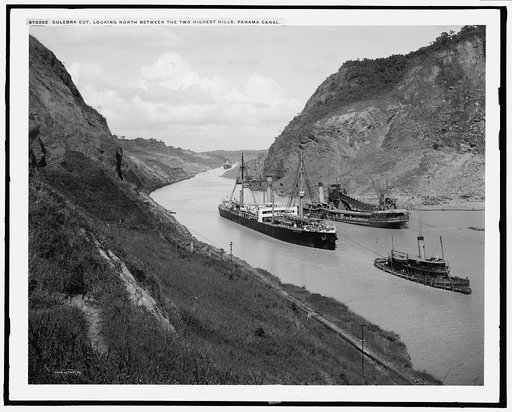 Culebra Cut, looking north between the two highest hills, Panama Canal