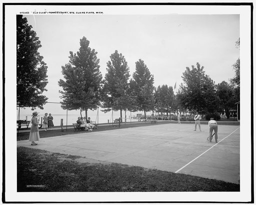 Old Club, tennis court, Ste. Claire [sic] Flats, Mich.