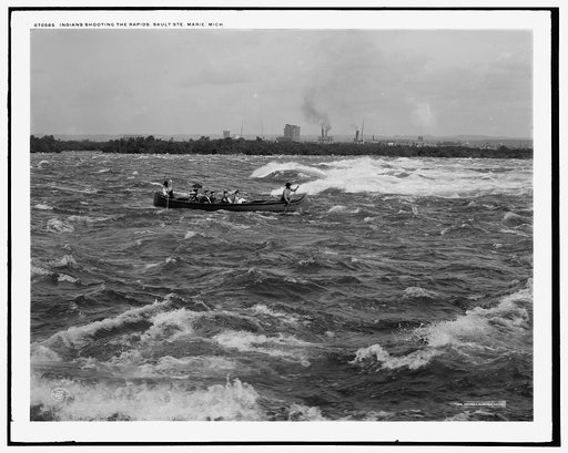 Indians shooting the rapids, Sault Ste. Marie, Mich.