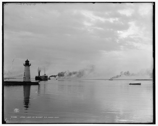 Upper light at sunset, S.S. Marie, Mich.