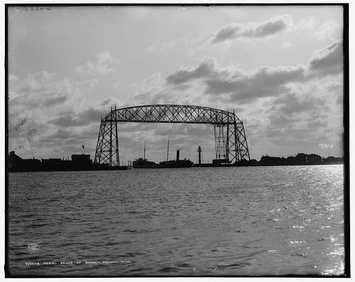 Aerial bridge at sunset, Duluth, Minn.