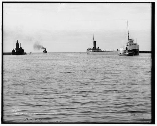 Ore steamer entering harbor, Cleveland, O[hio