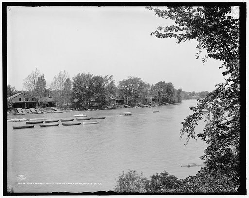 River and boat houses, Genesee Valley Park, Rochester, N.Y.