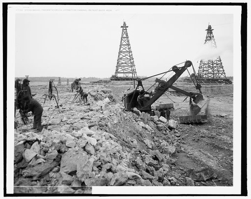 Steam shovel, pneumatic drills, Livingstone Channel, Detroit River, Mich.