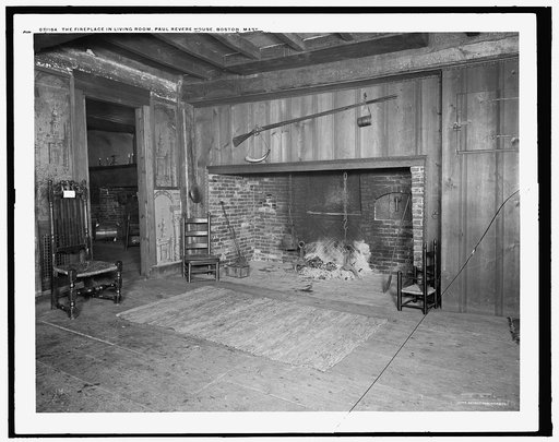 The Fireplace in living room, Paul Revere House, Boston, Mass.