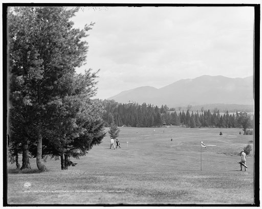 Lake Placid Club, Brookwood and Sentinel Range from 1st, golf course