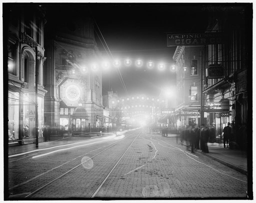 King Street lights at night, Charleston, S.C.