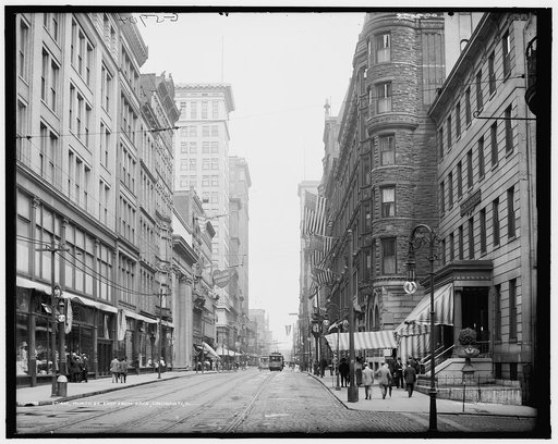 Fourth St. [i.e. Street], east from Race [Street], Cincinnati, O[hio