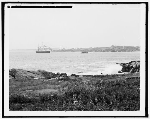 Looking toward Portland head light from Cushing Island, Portland harbor, Maine