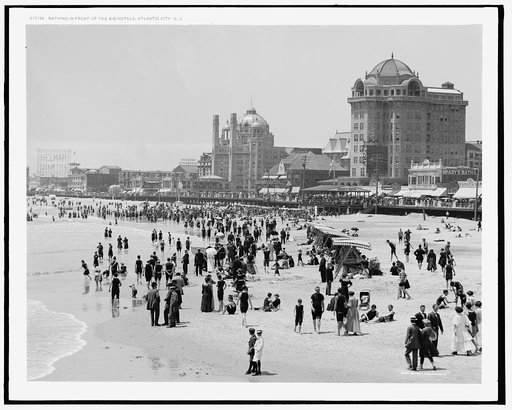 Bathing in front of the big hotels, Atlantic City, N.J.