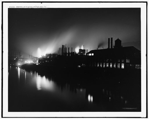 Iron mills at night, Pittsburgh, Pa.