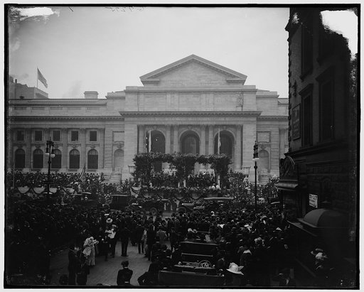 Reviewing Naval parade from New York Public Library, New York, N.Y.