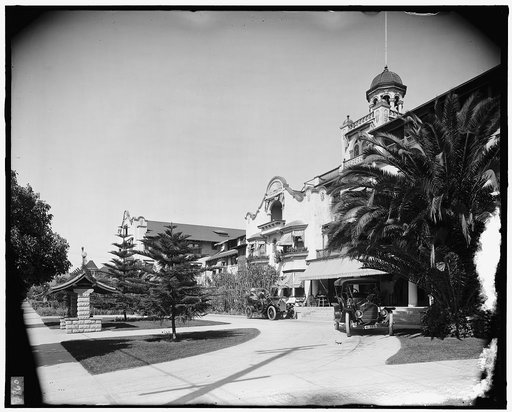 Mission revival building, probably a hotel, California