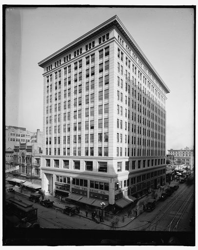 Office building in city, possibly Detroit, Michigan