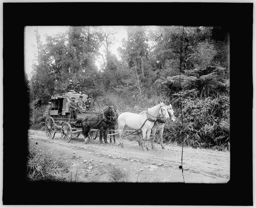Stagecoach, possibly Adirondack Mountains, N.Y., or White Mountains, N.H.