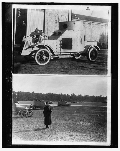 Armored car ; Officer with armored cars in a field