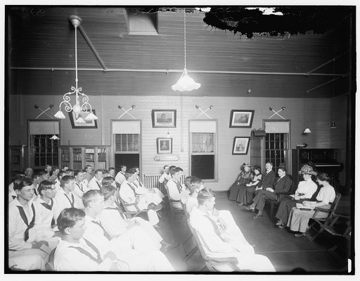 Sailors at a meeting, possibly religious service