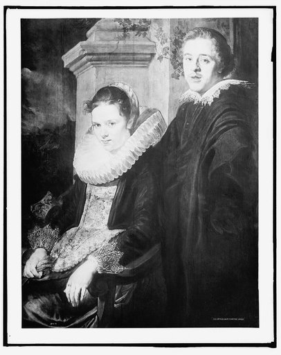 Young man and woman, three-quarter length portrait