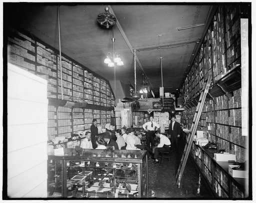Shoe store interior, probably Detroit, Mich.