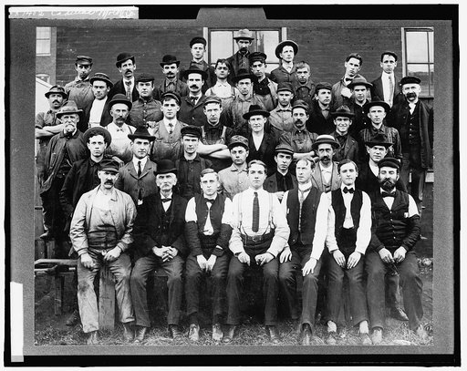 Cadillac Motor Car Co. employees, possibly in front of plant in Detroit, Michigan