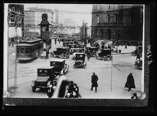Crowded street, Detroit, Mich.