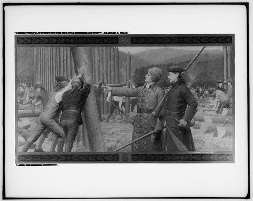 Franklin directing the building of stockade fort