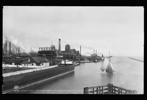 Illinois Steel Works & harbor entrance, Calumet Riv., So. Chicago