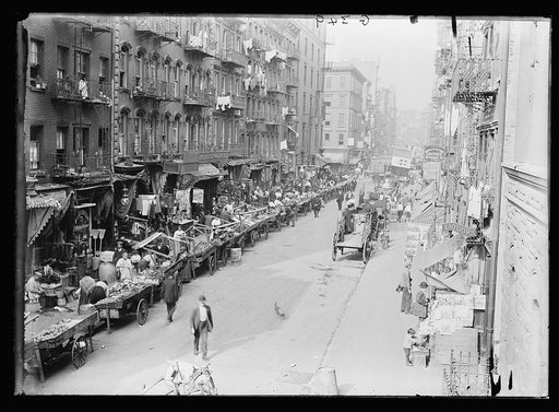 Italian neighborhood with street market, Mulberry Street, New York
