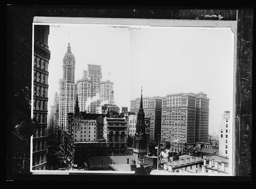Singer Building, City Investing Building, and Hudson Terminal Building with Trinity Church steeple, New York, N.Y.