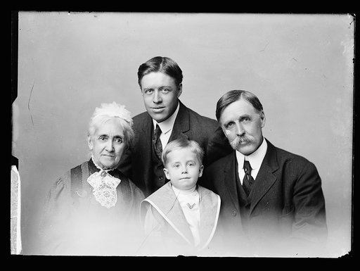 William Henry Jackson (right) with his mother, Harriet Jackson (left), his son Clarence S. Jackson and young son Billy (center) in a family portrait