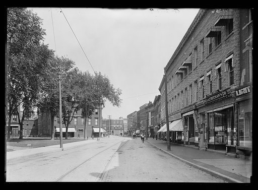 Street with commercial buildings, probably Plattsburgh, N.Y.