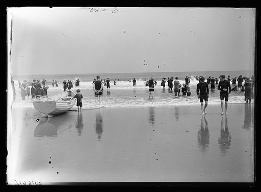 Boat on beach and bathers, Atlantic City, N.J.