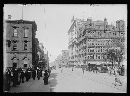 Street at junction with Court Street, probably Buffalo, N.Y.