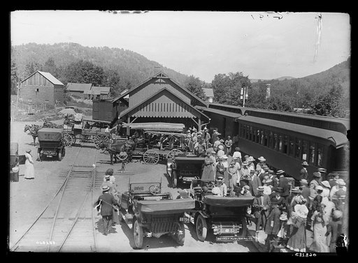 Commuters at train station, upstate New York
