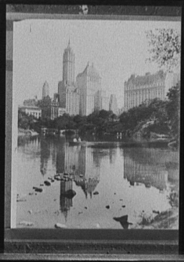Hotels from lake in Central Park, New York, N.Y.