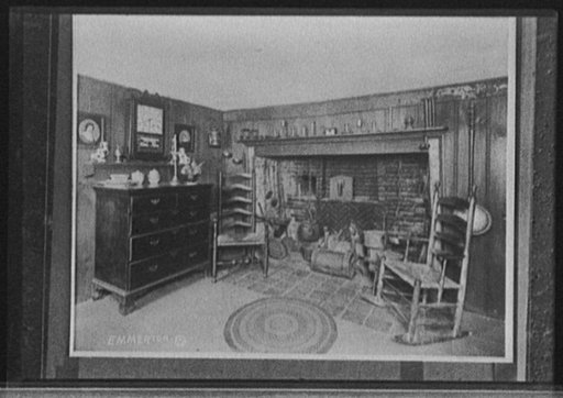 Interior with fireplace and rocking chair