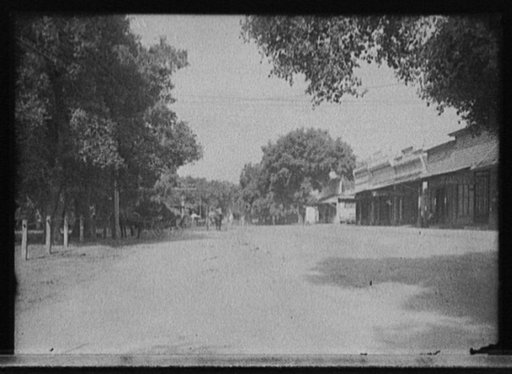 Street with stores, small town