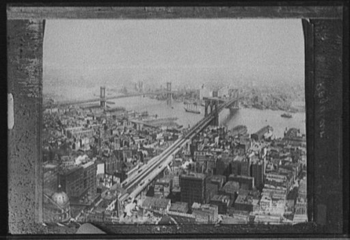 Cityscape with East River and Brooklyn Bridge, New York, N.Y.