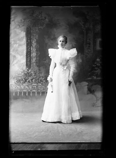 Louise Jackson, full-length portrait in white dress